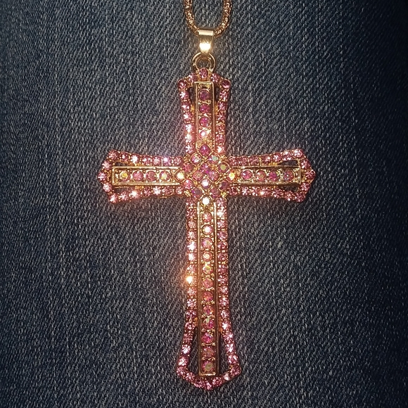 ❤ Nice! Pink & Iridescent Cross Charm/Free Chain💎 - Picture 5 of 12